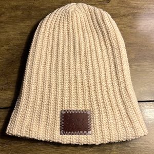 Love Your Melon Beanie Adult One Size Knit Patch Cream 100% Cotton